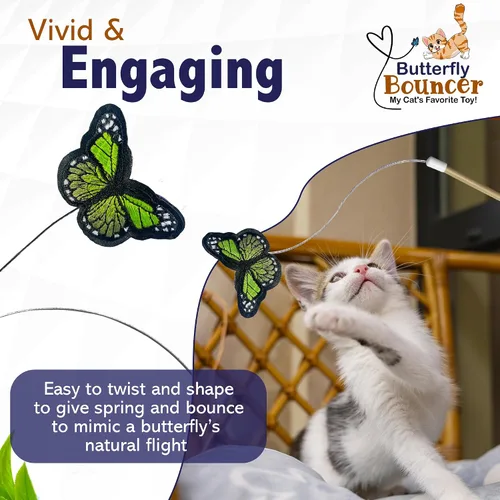 Vista 4 de Butterfly Bouncer - Mariposa en alambre rebota para imitar el vuelo de una mariposa real - Juguete interactivo para gatos - Gatos/gatitos juegan