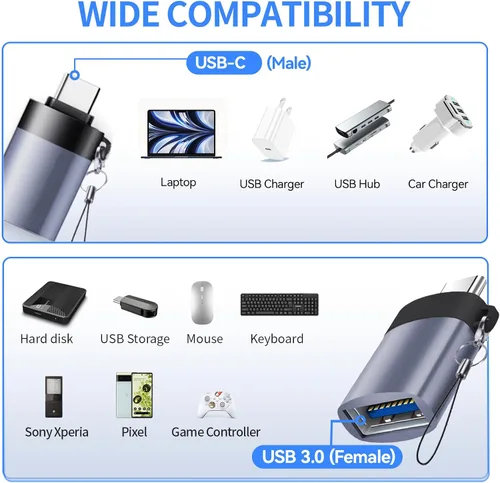 Vista 3 de Adaptador USB a USB C, USB C macho a USB 3.0 hembra, Paquete de 2, convertidor de cargador C hembra a A macho compatible con Apple Watch Ultra 8 9
