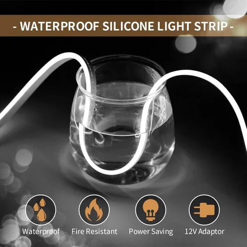Vista 2 de Tiras de Luces LED de Neón Blancas de 12V - 16.4 Pies Flexibles Impermeables Cortables, Luces de Cuerda de Neón de Silicona Flexible para Cocina