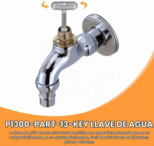 Vista 2 de P1300-PART-13-KEY Llave de boca de actualización para llave de grifo de agua ZURN para válvulas de hidrante y grifos de pared (plata)