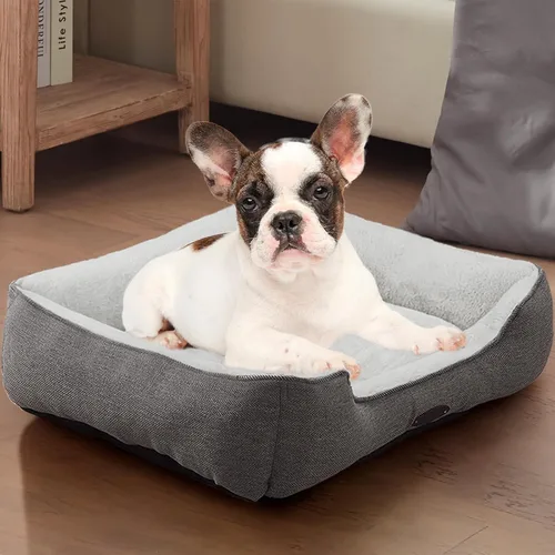 Vista 8 de Cama extra pequeña para perros y gatos, felpa de lujo, cómoda y duradera, lavable, rectangular, parte inferior antideslizante, tamaño 19 x 16 Gris
