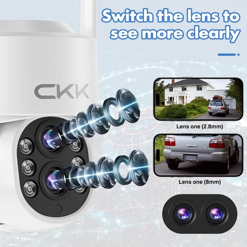 Vista 3 de CKK Cámara de doble lente de 2 MP, WiFi inalámbrica de 2.4/5 GHz, cámaras de seguridad para exteriores Plug & Play para zoom de 10X Pane Tilt 360°