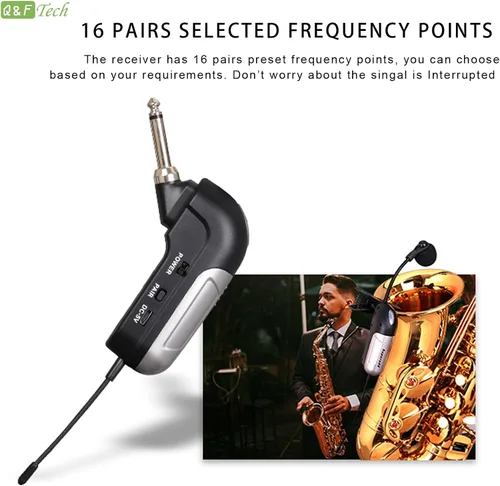 Vista 7 de Saxofón inalámbrico instrumento musical recogida, micrófono profesional instrumento inalámbrico UHF Pickup Mic receptor y sistema transmisor, clip