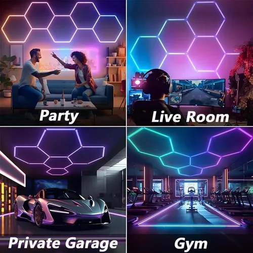 Vista 5 de Luces LED hexagonales RGB superbrillantes con aplicación y control remoto, 16 millones de colores y muchas escenas, sincronización de música