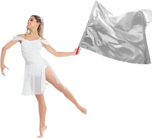 Vista 9 de Bandera de adoración con varilla escalable, bandera rectangular de poliéster de 45 pulgadas para danza al aire libre, banderas de baile de alabanza