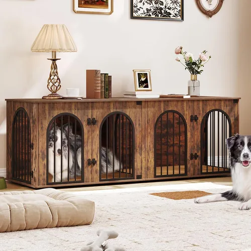 Vista 12 de Hzuaneri 63" Mueble de jaula para perros para 2 perros, jaula de perro interior resistente con soporte para TV, jaula de madera para perros L