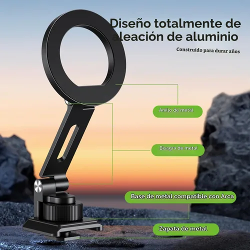 Vista 6 de Adaptador de montaje de trípode de teléfono de aluminio Elitehood para DJI RS 4 Mini, montaje de trípode magnético para smartphone con Arca-Standard