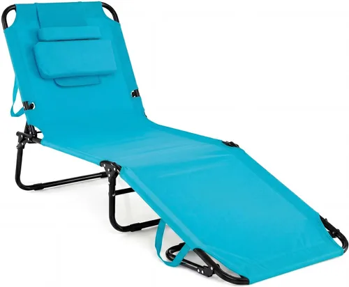 Vista 10 de GYMAX Sillón de playa, silla para tomar el sol, silla plegable ajustable reclinable con agujero para la cara