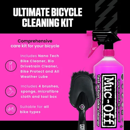 Vista 2 de Muc Off Ultimate - Kit de limpieza para bicicletas, kit imprescindible para limpiar, proteger y lubricar tu bicicleta, incluye limpiador