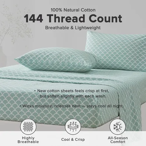 Vista 47 de Comfort Spaces Sábanas 100% algodón tamaño King, transpirables y ultra suaves, sábanas de algodón naturalmente fresco con bolsillo elástico de 14