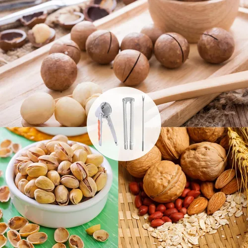 Vista 7 de Casca nueces para todas las nueces, de servicio pesado con mango antideslizante, herramientas de casca nueces, embudo, alicates para nueces, juego 3