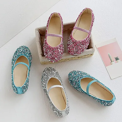 Vista 7 de YIBLBOX Girls Dress Shoes Mary Jane Flats Princess Dresses for Girls Ballet Flats Glitter Shoes Flower Girls Shoes