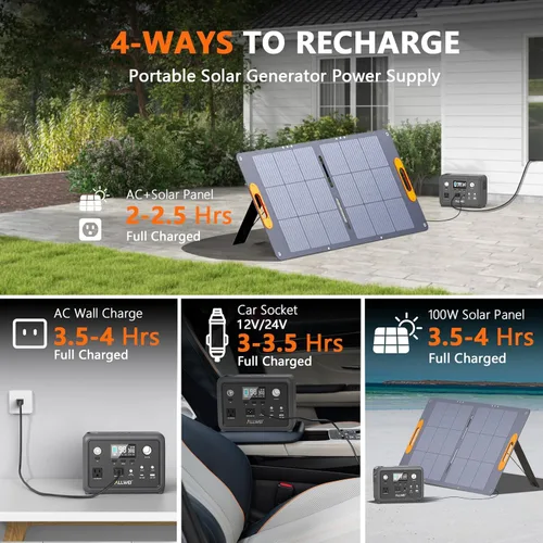 Vista 5 de ALLWEI Estación de Energía Portátil 300W, Generador Solar de 280Wh con Toma de CA de Onda Senoidal Pura de 110V, Generador de Batería de Litio