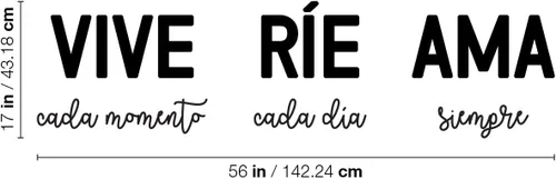 Vista 3 de Vive Rie Ama - Calcomanía de vinilo para pared, 17 x 56 pulgadas, bonita calcomanía inspiradora positiva con cita española para dormitorio, armario