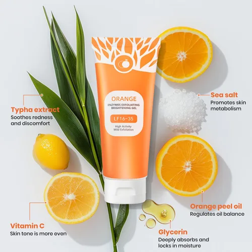 Vista 5 de 2 unidades de gel exfoliante naranja, gel hidratante para rostro y cuerpo, gel exfoliante de enzimas naranjas, exfoliante facial hidratante