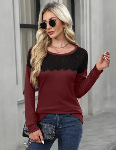 Vista 3 de For G and PL Sudadera elegante de manga larga con cuello redondo y encaje para mujer, para otoño e invierno 2024