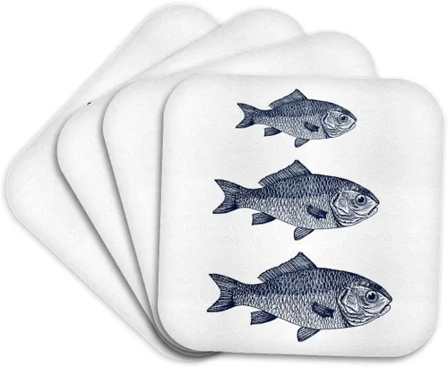 Vista 9 de 3dRose Three Blue Fish Beach Theme Art Set of 8 Ceramic Tile Coasters
