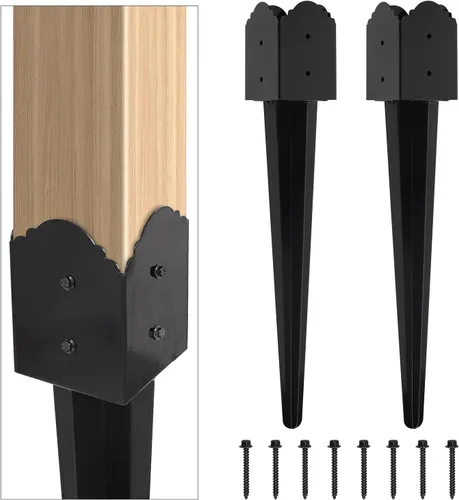 Vista 8 de Anclaje de poste de valla WIMART 4"x4", Anclaje de poste de valla de metal resistente con punta de clavado 4"x4" para buzón, comedero de pájaros