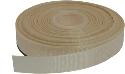 Vista 6 de Cinta de grogrén de lunares de 25 yardas cada rollo 100% poliéster (1 pulgada, beige)