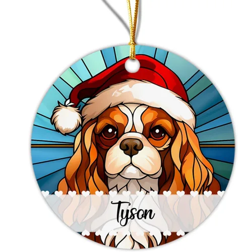 Vista 8 de Adorno de Navidad de Alaskan Malamute 2025, con nombre personalizado de Alaskan Malamute estilo vitral, regalo para hijo e hija, adorno