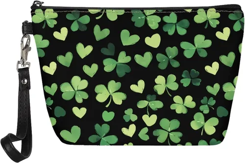 Vista 28 de Howilath Abstract Art Cat Cosmetic Pouch for Women PU Leather Toiletry Storage Bag Trapezoid Makeup Bags with Wrist Strap