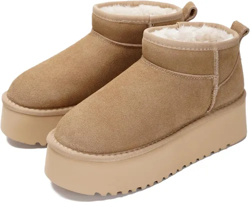 Vista 9 de Project Cloud - Botines de piel 100% auténtica para mujer, botas de plataforma Castaño