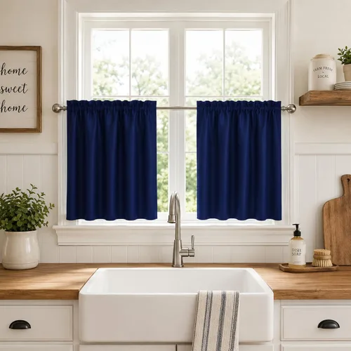 Vista 14 de Aquazolax Half Window Curtains 24 Inch Length, 28" Wide Rod Pocket Small Window Treatment for Kitchen, Bathroom, Camper, Beige, 2 Panels Set