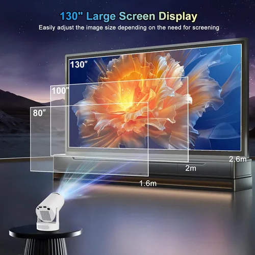 Vista 5 de Mini proyector 4K compatible con doble banda WIFI6 5G inalámbrico 5.4 Bluetooth Android 11, altavoz base de sonido, Keystone vertical automático