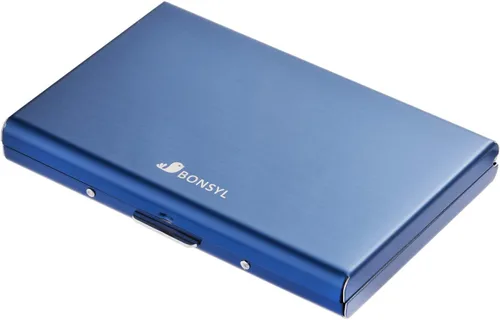 Vista 46 de BONSYL® Soporte para tarjetas de crédito, cartera delgada de metal con bloqueo RFID, con 6 ranuras para tarjetas, para mujeres y hombres.