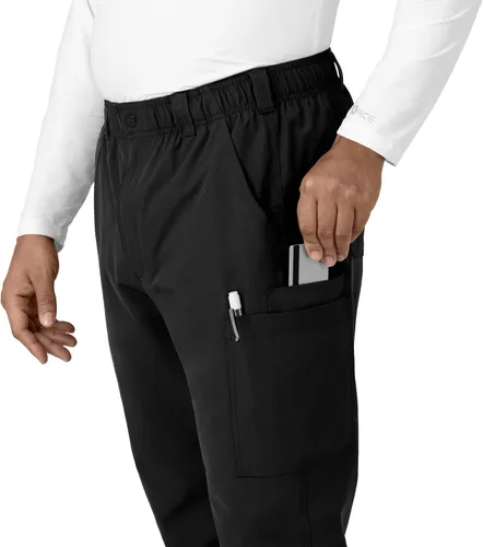 Vista 6 de Carhartt Ropa quirúrgica para hombre, Force Essentials, pantalones cargo de pierna recta, con 9 bolsillos Negro