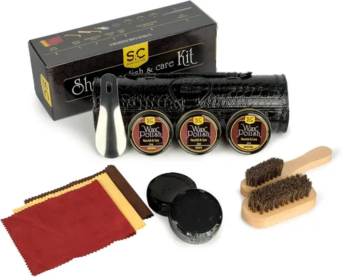 Vista 8 de Kit de pulido y cuidado de zapatos de 12 piezas, kit de abrillantador de zapatos de cuero para hombres y mujeres con pulido marrón, negro, neutro