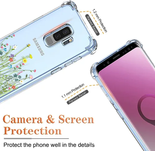 Vista 2 de Funda de teléfono para Galaxy S9 Plus, Samsung S9+ G965U, funda transparente con patrones de jardín de flores, funda protectora para Samsung Galaxy
