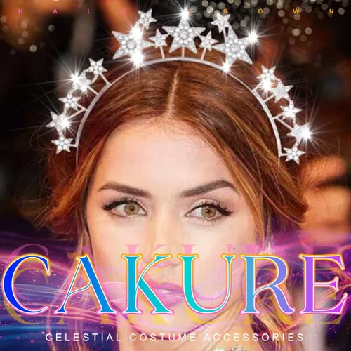 Vista 6 de CAKURE Diadema de corona con halo de estrella, diadema plateada con diamantes de imitación de diosa, accesorios para el cabello celestial para mujer