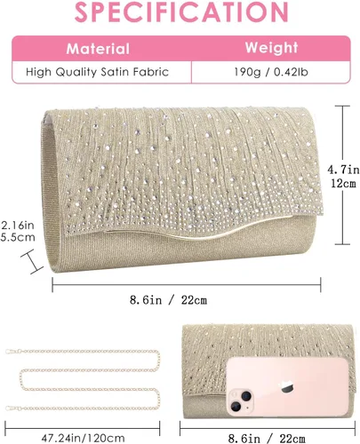 Vista 4 de TINDTOP - Bolsos de mano para mujer, formales para noche, de ante, con hombro, tipo sobre, para fiesta, bolsos cruzados, para boda, cóctel, bailes
