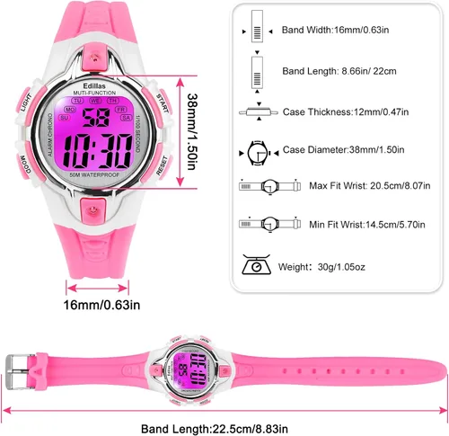 Vista 5 de Edillas Kids Watches Digital Girls Boys,7 Colors Light Wrist Watch for Child Waterproof Sport Outdoor Multifunctional Watches with StopwatchAlarm