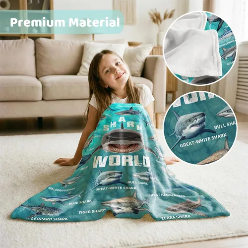 Vista 5 de Manta de regalo de tiburón para niños, niñas y amantes de los tiburones, súper suave, ligera y cálida para sala de juegos, cama y campamento, 30 x