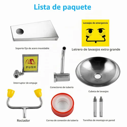 Vista 7 de Estación de lavado de ojos de montaje en pared de acero inoxidable 304 aprobada por OSHA