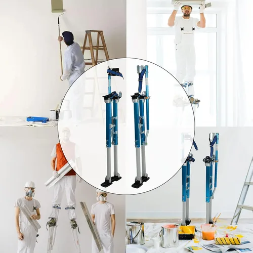 Vista 4 de Zancos de Paneles de Yeso Negros de 36"-50" Pulgadas Herramienta de Aluminio con Rodilleras Protectoras Portátiles Ajustables para Pintor Caminando