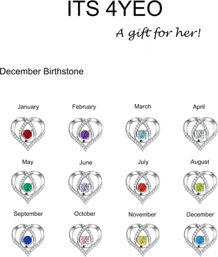 Vista 7 de ITS4YEO 925 Sterling Silver Love Heart Birthstone Necklaces Silver Necklace Zircon Pendant Necklaces for Women Jewelry Gift for Women Wife Girls Her