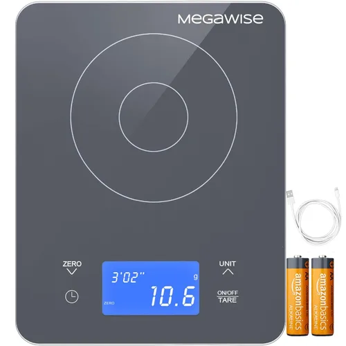 Vista 9 de MegaWise Báscula de precisión para alimentos, báscula digital recargable impermeable de 33 libras, graduación precisa de 0.04 onzas, peso gramos