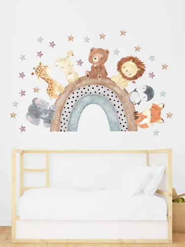 Vista 6 de DANRACAL - 2 calcomanías de arcoíris para pared, diseño de safari y selva, decoración de habitación de bebé, decoración de habitación de niños
