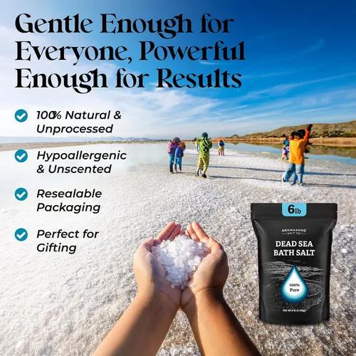 Vista 5 de Aromasong Baño de sal del mar muerto remojo 6 libras. Paquete a granel – Sales del Mar Muerto 100% naturales para remojar, relajar y desintoxicar