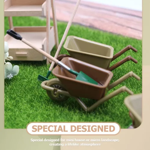 Vista 14 de Zerodeko Mini carretilla modelo 4 unidades de carretilla de juguete pequeña para accesorios de casa de muñecas, decoración de micro paisaje