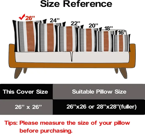 Vista 4 de Funda de Almohada Euro de Rayas Estilo Granja 26x26 Funda de Cojín de Acento Grande Cuero Sintético Blanco y Negro Funda de Almohada Decorativa