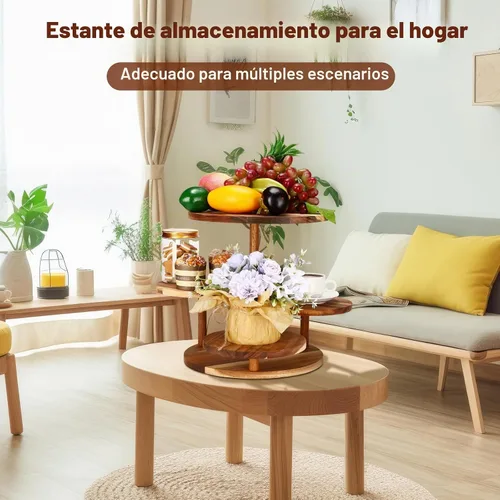 Vista 7 de Hushee Juego de 4 soportes redondos de madera para cupcakes con bandejas para servir, bandeja de madera de 4 niveles para pasteles con 1 plato