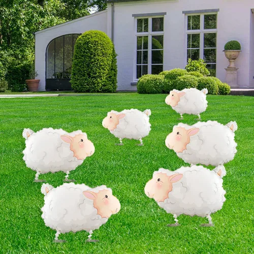 Vista 2 de 6 globos de animales de granja que camina de ovejas blancas para niños, fiesta de cumpleaños, decoración temática de granja