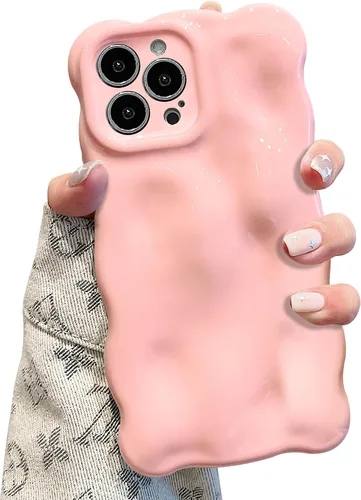 Vista 13 de UEEBAI Funda ondulada para iPhone 14 Pro Max, bonita cubierta plateada con forma de onda para iPhone, bonita funda estética 3D para teléfono