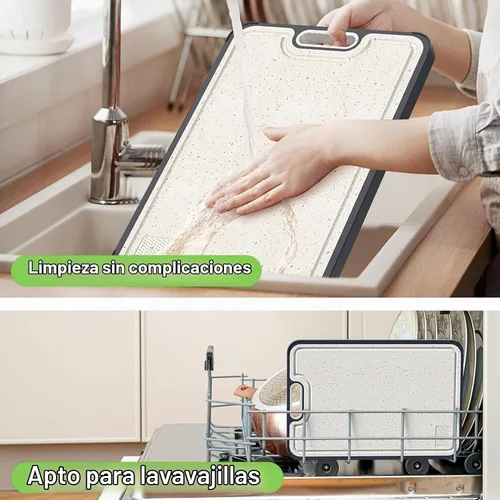 Vista 6 de Tablas de cortar de acero inoxidable para cocina, tabla de cortar 2 en 1 no tóxica de doble cara, tablas de cortar de grado alimenticio para carne