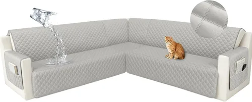 Vista 32 de HDCAXKJ Funda seccional de esquina impermeable para sofá de terciopelo en forma de L, fundas para sofá para mascotas, perros, suaves, resistentes