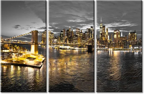 Vista 15 de TUMOVO 3 paneles de paisaje urbano en blanco y negro de Estados Unidos, arte de pared, famoso puente Golden Gate, San Francisco por la noche